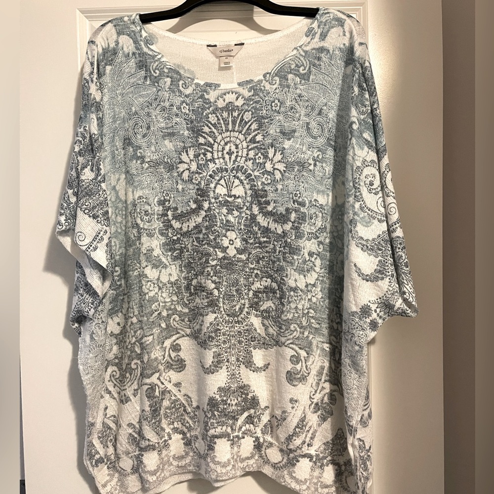 Lightweight paisley short sleeve sweater 2X